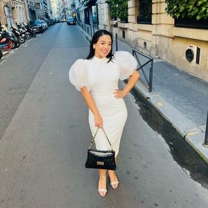 White Cocktail Dress with Statement Sleeves (EUC)